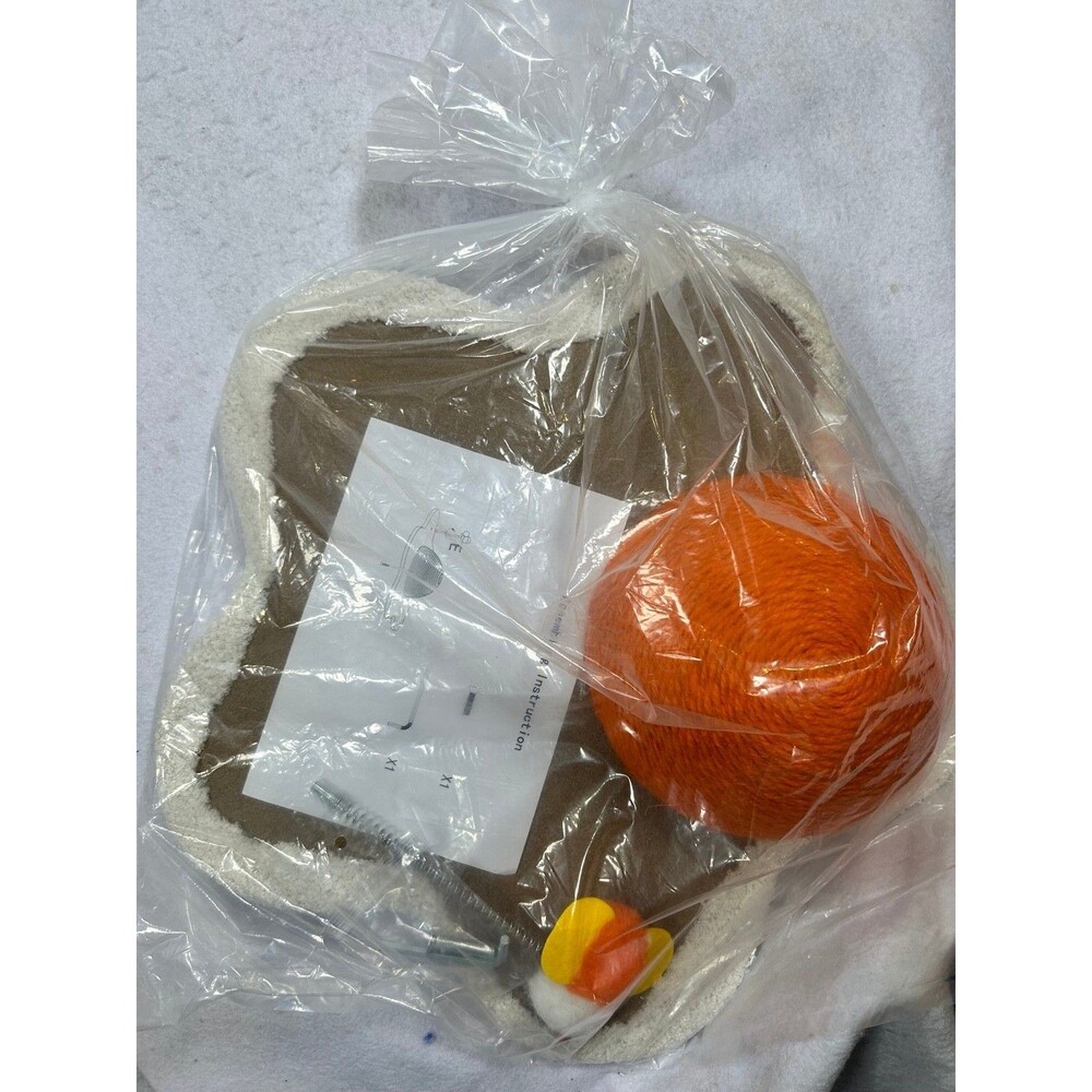 Cat Scratching Ball Toy Orange Sisal Yarn Carpeted Base Mouse Toy 18in